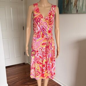 Chaps Pink Paisley Wrap-Style Midi Dress